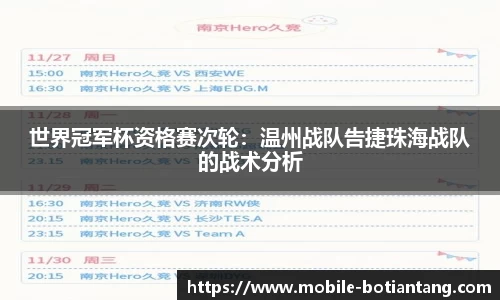 世界冠军杯资格赛次轮：温州战队告捷珠海战队的战术分析